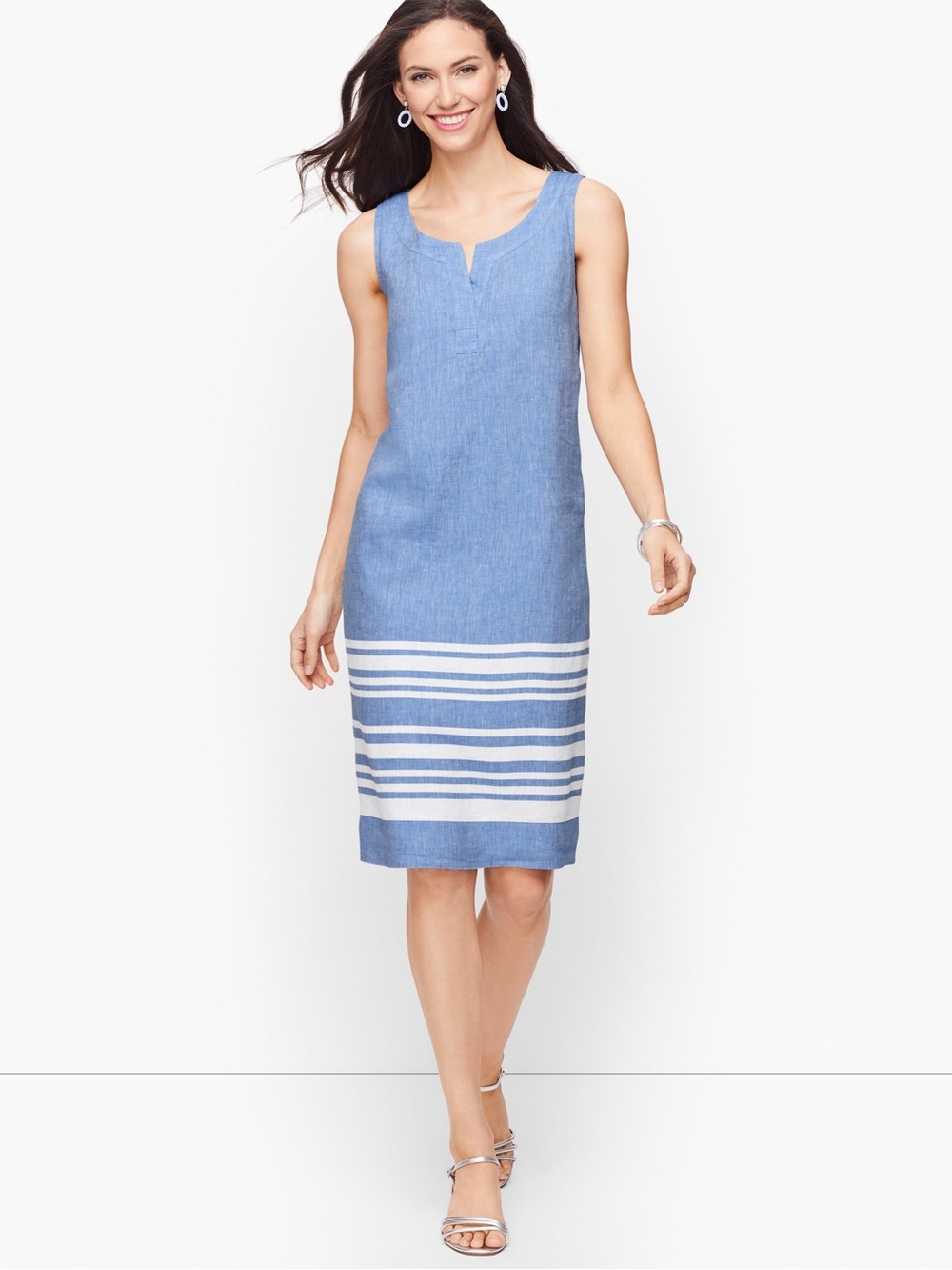 TALBOTS SPLIT NECK LINEN SHIFT DRESS